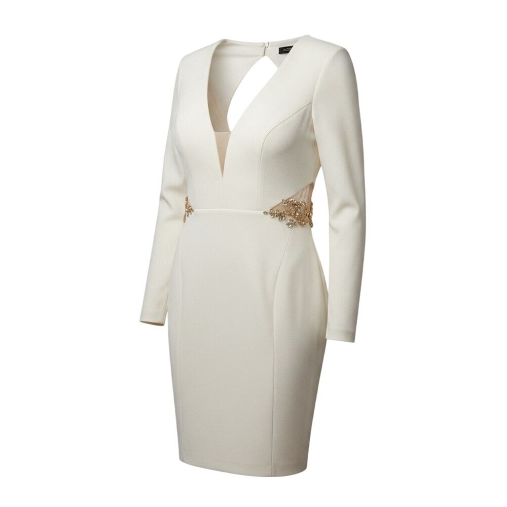Marchesa Notte NWT Ivory Beaded V-Neck Cocktail Dress Sz 14